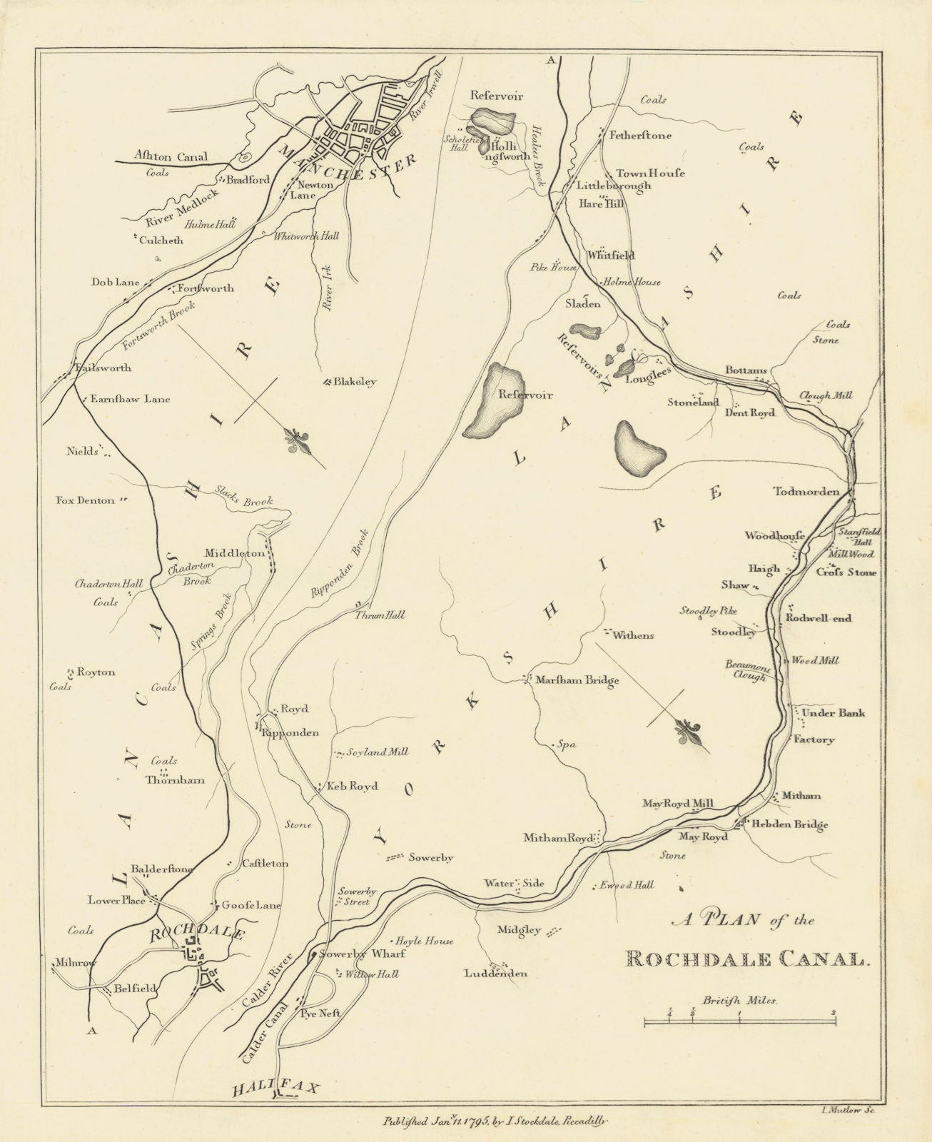 Plan of the Rochdale Canal. Manchester - Sowerby Bridge. STOCKDALE 1795 map
